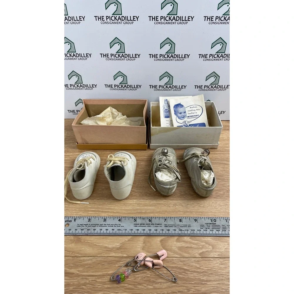 Vintage Mrs Days Ideal Baby Shoes Lot Antique Leather Booties Boxes Ephemera